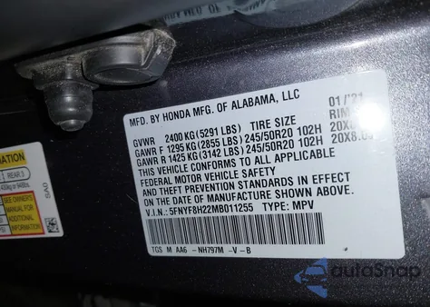 2021 Honda Passport Awd Sport from USA, damaged, VIN 5FNYF8H22MB011255